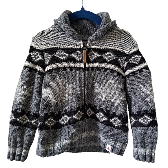 Canadiana Other - Canadiana Knit Zip Cardigan Sweater – Canada Graphic – Grey & Black – 3T